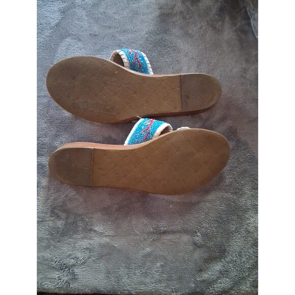 Jack Rogers Beaded Blue /Red CrabLeather Slip-On Flat Sandal Women's 8.5M - Picture 6 of 7